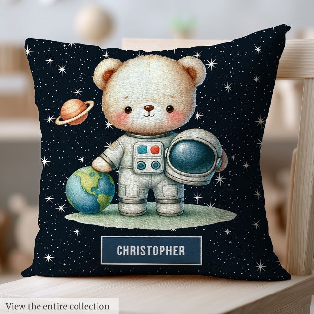 Astronaut Teddy Bear Baby Coussin Personnalisé (Astronaut Teddy Bear Baby Boy Pillow Personalized)