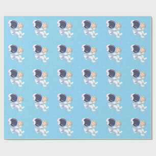Astronaute Bleu Clair - Papier Cadeau