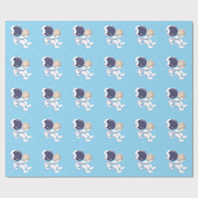 Astronaute Bleu Clair - Papier Cadeau (Plat)