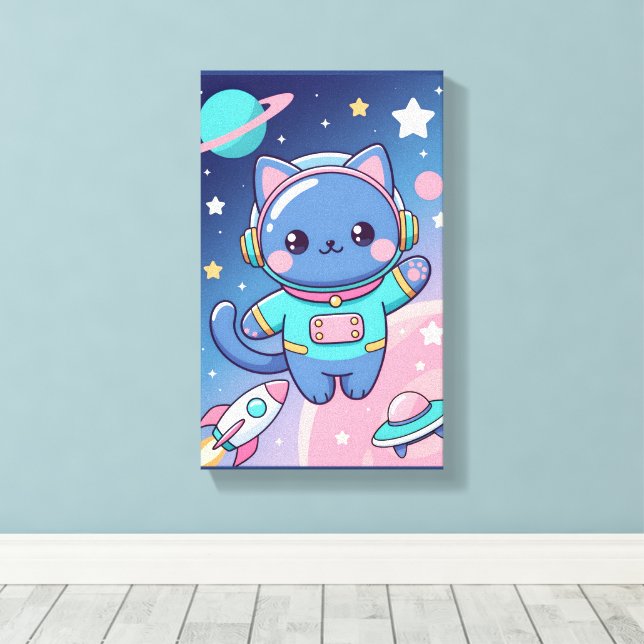 Astronaute Chat Mignon Espace Galactique Art Mural (Insitu (Plancher de Bois))