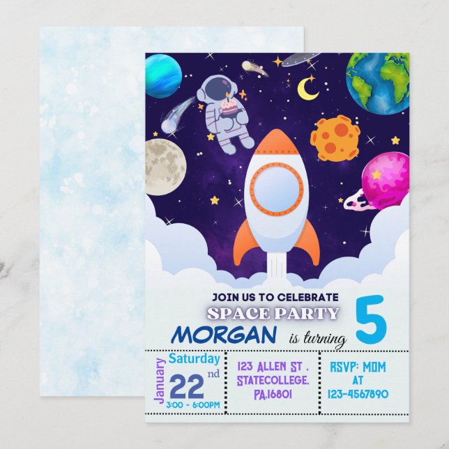 Astronaute, Espace Extérieur, Planètes Invitation  (Devant / Derrière)