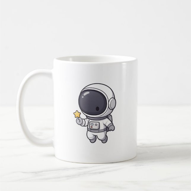 Astronaute Kawaii Tenant une Étoile sur un Mug (Gauche)