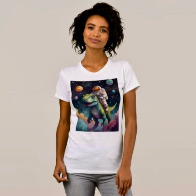 Astronaute sur T-Shirt Dino dans l'espace  (Comfy tri-blend women’s tee feminine fit, scoop neck, short sleeves, relaxed fit.  
)