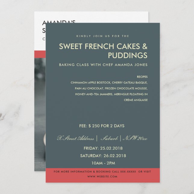 ATELIER MODERNE GRAY RED PHOTO ATELIER INVITATION  (Devant / Derrière)