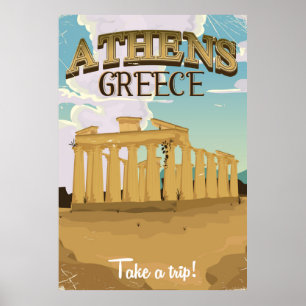 Athènes Grèce acropole affiche de voyage vintage