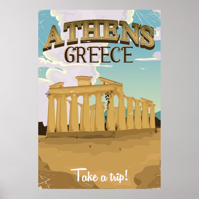 Athènes Grèce acropole affiche de voyage vintage (Devant)
