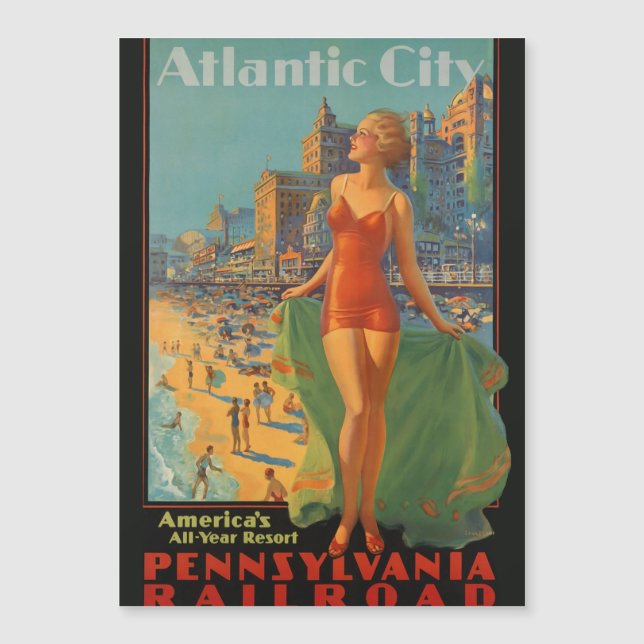 Atlantic City Beach Beauté Vintage Art (Devant)