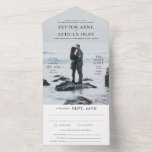 Atmosphère tout en un Faire-part de mariage avec R<br><div class="desc">Invitation vos invités à votre grand jour et montrer cette photo fiançailles extraordinaire que vous avez prise tout à la fois avec cette disposition verticale tout en un faire-part de mariage. Le texte noir se distingue des photos plus légères mais peut être changé en blanc à l'aide du personnalisateur. La...</div>