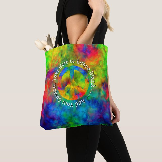 [Atomic Tie-Dye] Peace Symbol Custom Text Tote Bag (De près)