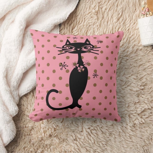 ATOMIQUE CHAT NOIR RÉTRO ROSE POLKA COUSSIN POLKA  (Couverture)