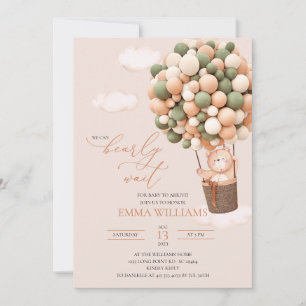 Attends ! Invitation baby shower Vert brun