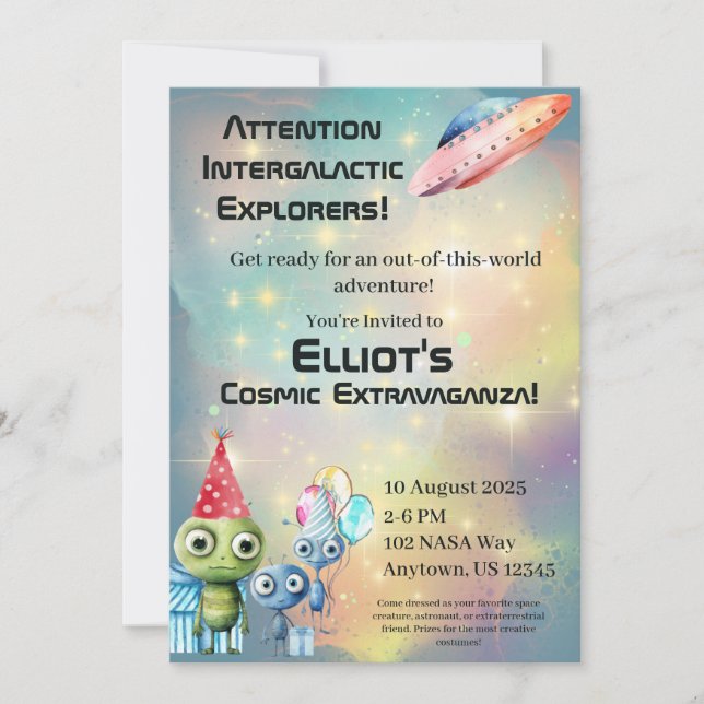 Attention Invitations d'anniversaire intergalactiq (Devant)