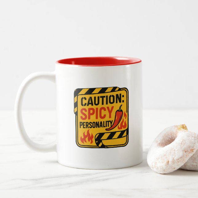 Attention : Personnalité épicée Fiery Café Mug (Avec donut)
