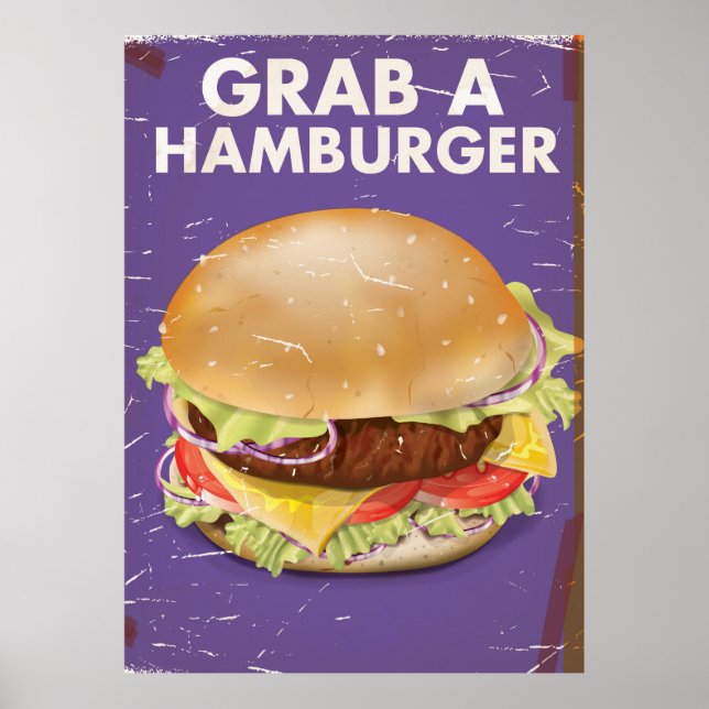 Attrape une affiche de nourriture vintage Hamburge (Devant)