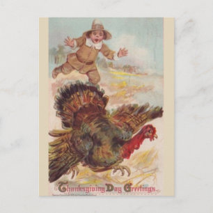 Attraper une dinde, carte postale d'art vintage