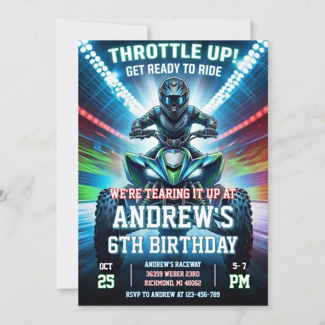 ATV Four Wheeler Birthday Party Invitation  (Devant)