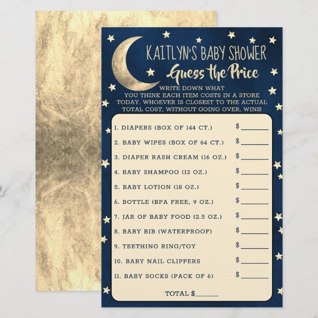 Au-Dessus De La Lune | Baby shower Devinez Le Jeu  (Devant / Derrière)