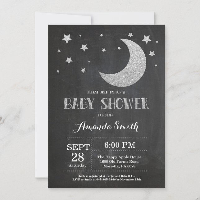 Au-dessus de la lune Baby shower Invitation Partie (Devant)
