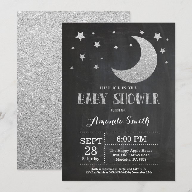 Au-dessus de la lune Baby shower Invitation Partie (Devant / Derrière)