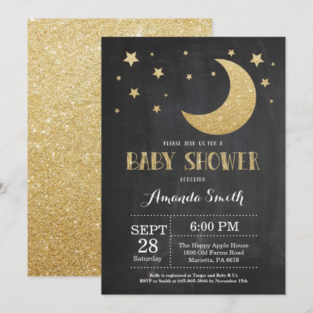 Au-dessus de la Lune Baby shower Invitation Partie (Devant / Derrière)