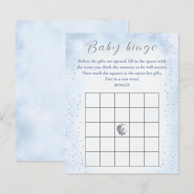 Au-Dessus De La Lune Garçon Baby shower Jeu Bingo  (Devant / Derrière)