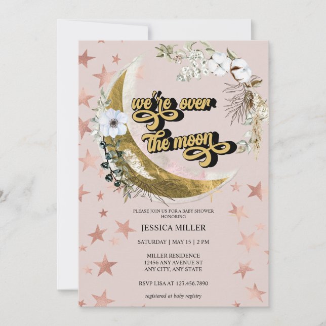 Au-dessus de la lune | Invitation Baby shower Star (Devant)