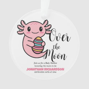 Au-dessus de la lune mignonne Axolotl tenant l'oeu