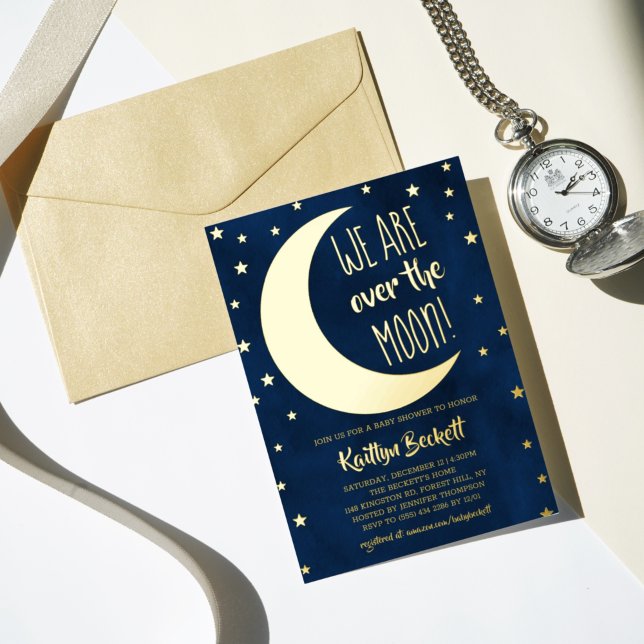 Au-dessus de la lune | Véritable carte de baby sho (Créateur téléchargé)