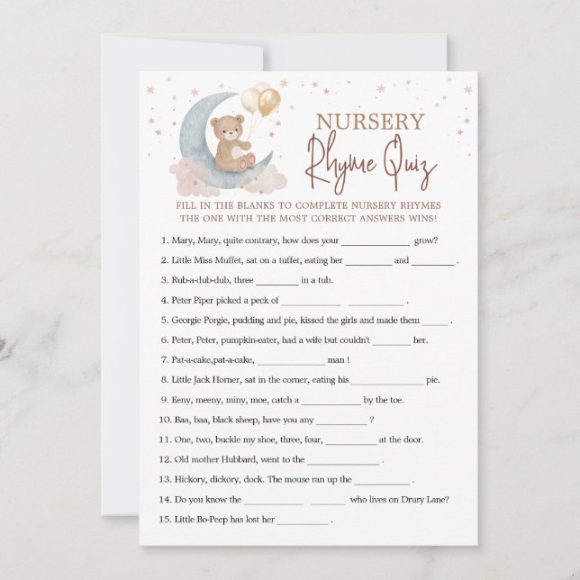 Au-dessus de la Moon Nursery Rhyme Quiz carte de j (Devant)