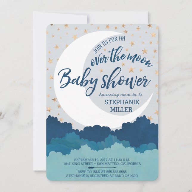 Au-dessus des invitations de baby shower de lune (Devant)