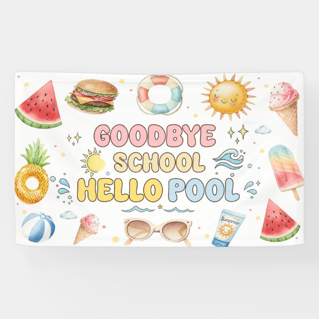Au revoir école, bonjour été, bannière de fin d'an (Horizontal)