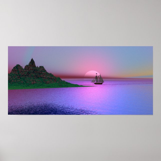 Aube rose et affiche de yacht (Devant)
