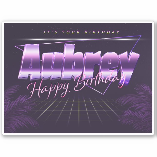 Aubrey Nom Prénom Lila retro Sticker (Devant)