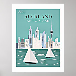 Auckland, affiche de voyage en Nouvelle-Zélande