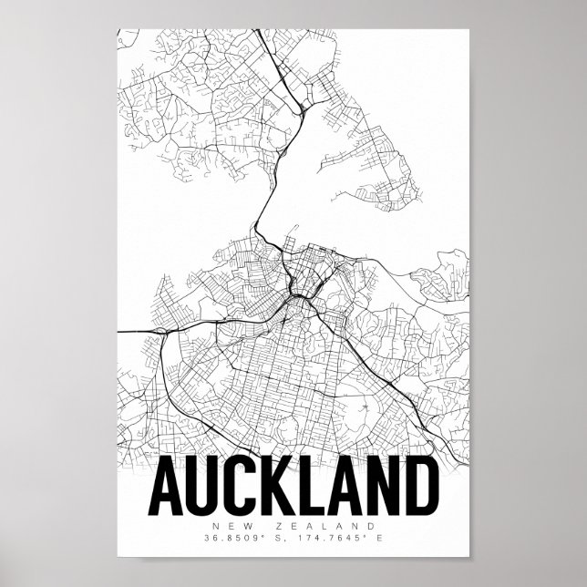 Auckland New Zealand Minimal Map Poster d'art (Devant)