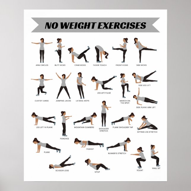 Aucun exercice de poids Poster de fitness - Gris (Devant)