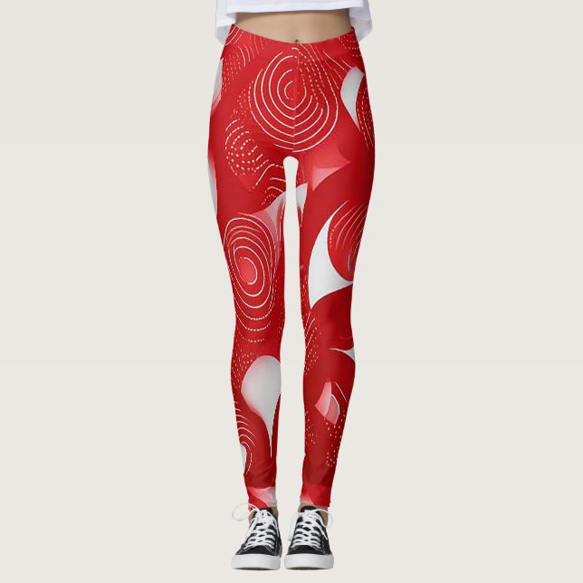 Audacieux et Dynamique : Leggings Abstraits Rouges (Devant)