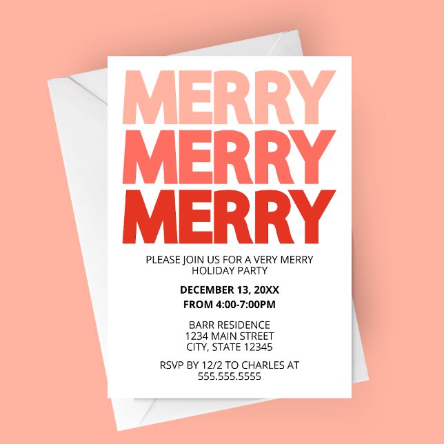 Audacieux Red Merry Holiday Party Invitation (Bold Merry Holiday Party Invitation | Red Ombre Christmas Party Invitation)