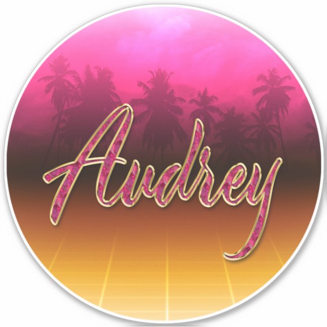 Audrey prénom nom autocollant sticker rose doré (Devant)