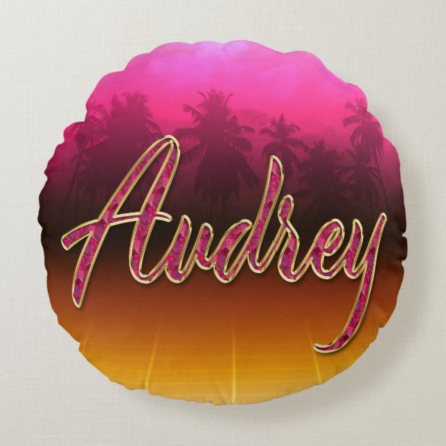 Audrey prénom nom rose doré coussin (Devant)