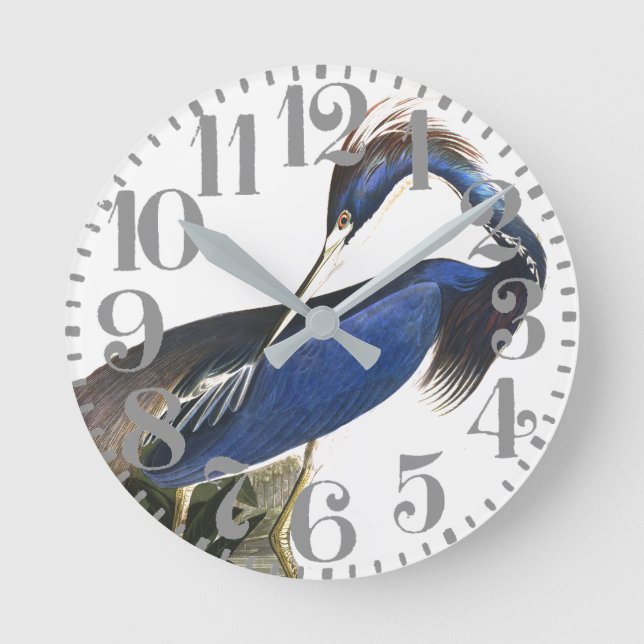 Audubon Blue Heron Bird Grand Nombre Mur Horloge (Recto)