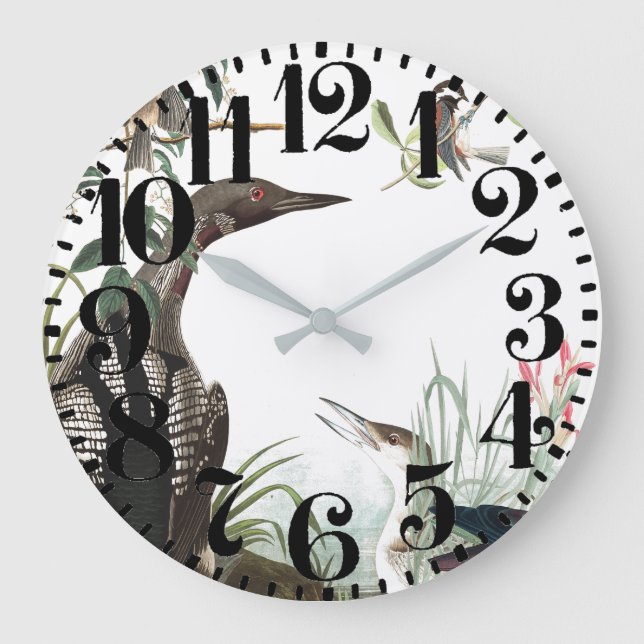 Audubon Loons Oiseaux Grand Nombre Mur Horloge (Recto)
