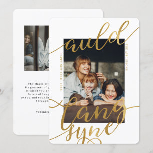 Auld Lang Syne Carte photo de calligraphie dorée