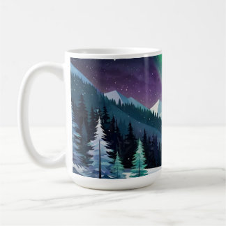 Aurora Borealis 2D Mug | Forêt et montagnes de nei