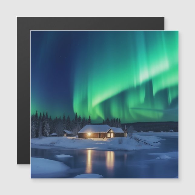 Aurora borealis au-dessus du cabine d'hiver (Devant / Derrière)