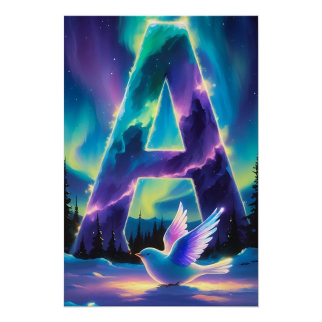 Aurora Letter A Poster | Northern Lights Art Print (Devant)