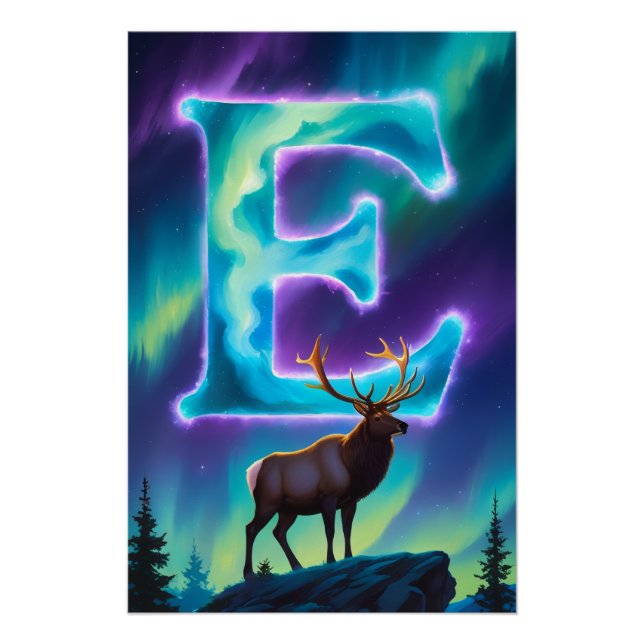 Aurora Letter E Poster | Northern Lights Art Print (Devant)