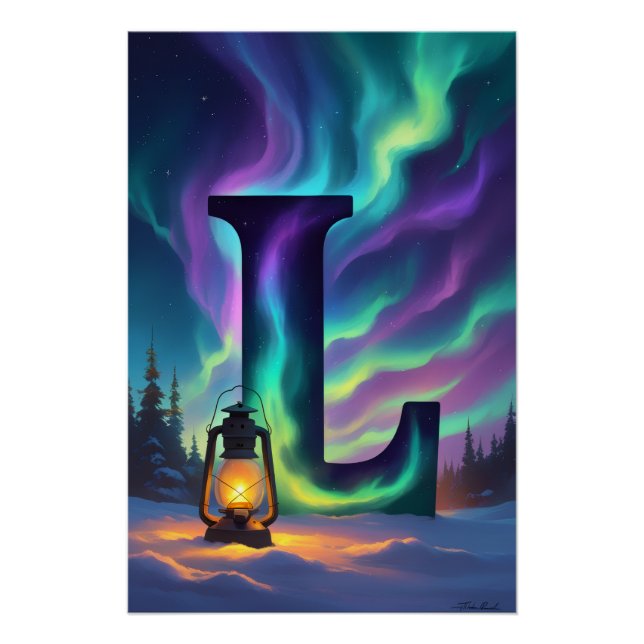 Aurora Letter L Poster | Northern Lights Art (Devant)