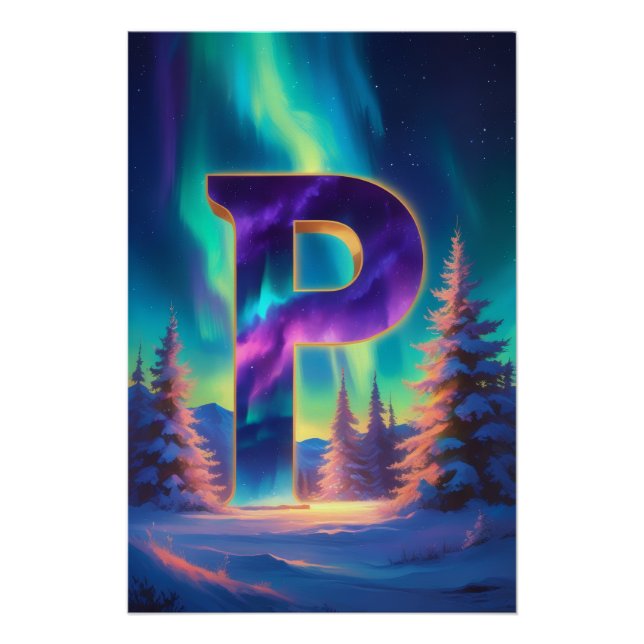 Aurora Letter P Poster | Northern Lights Art (Devant)