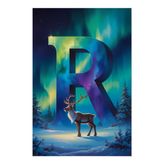 Aurora Letter R Poster | Northern Lights Art (Devant)